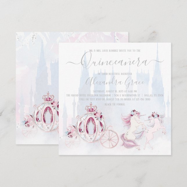 Convite Fada Princesa Cinderela Conto de Fadas Quinceanera (Frente/Verso)