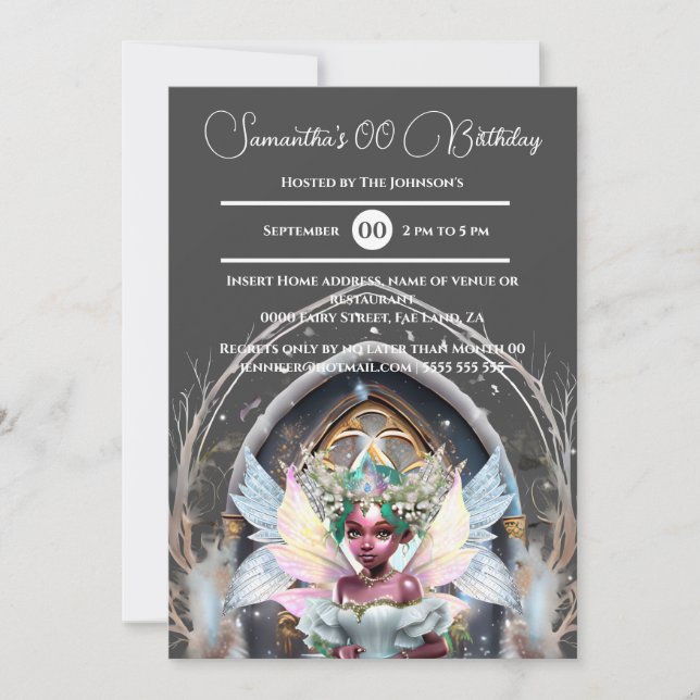 Convite Fada, princesa de gelo melanina, cor-de-rosa, bril (Frente)