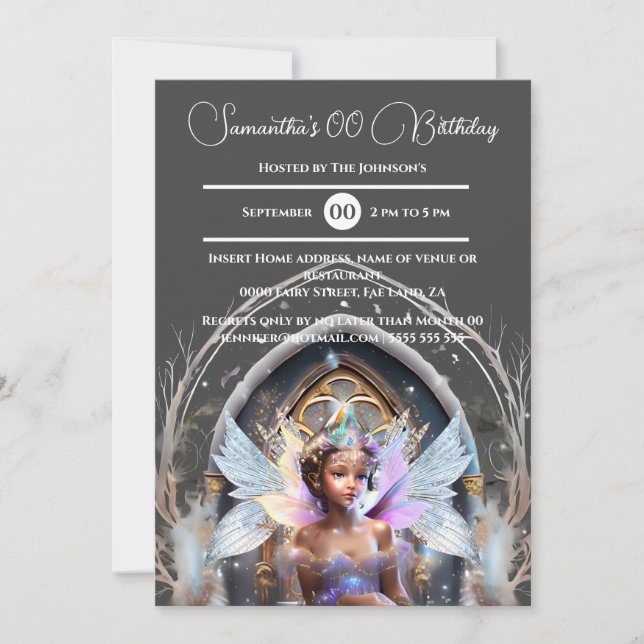 Convite Fada princesa do gelo asas brilhantes cor-de-rosa  (Frente)