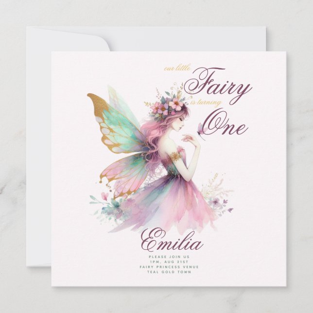 Convite Fada Princesa primeiro aniversario ou EDIT AGE Tea (Frente)