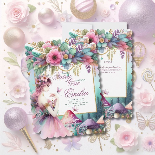 Convite Fada Princesa primeiro aniversario ou EDIT AGE Tea (Criador carregado)