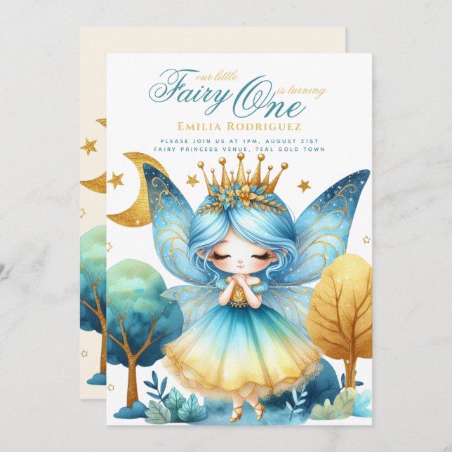 Convite Fada Princesa primeiro aniversario ou EDIT AGE Tea (Frente/Verso)