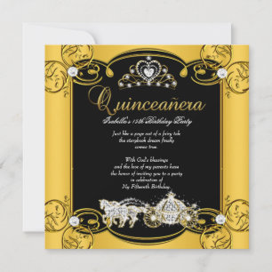 Convite Fada Quinceanera 15 Anos de Idade Amarelo Preto