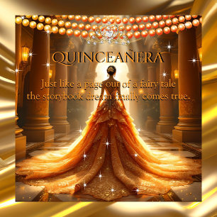 Convite Fada Quinceanera 15 Anos Laranja Dourado