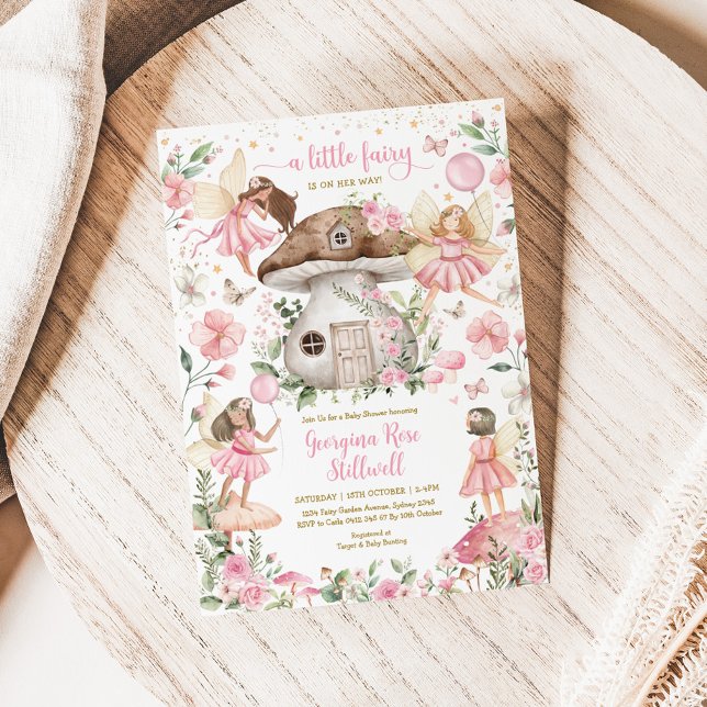 Convite Fada rosa Fada Chá de fraldas Encantada Frota Tea (Criador carregado)