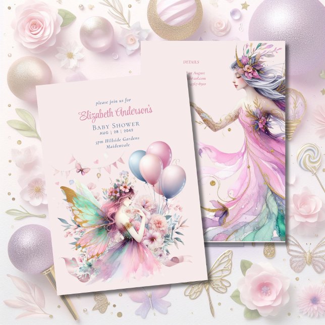 Convite Fada Rosa, Leite, Princesa, Rosas, Chá de fraldas (Criador carregado)