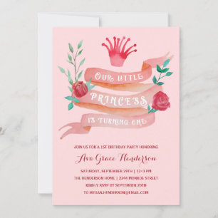 Convite Fada Rosa Tale Princesa primeiro aniversario