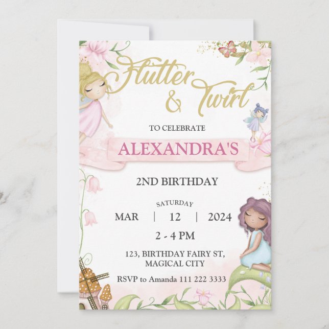 Convite Fada segundo 3º 4º 6 Aniversário da Floresta de Co (Frente)