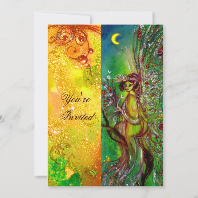 Convite FADA VERDE amarelo azul vermelho prata (Frente)