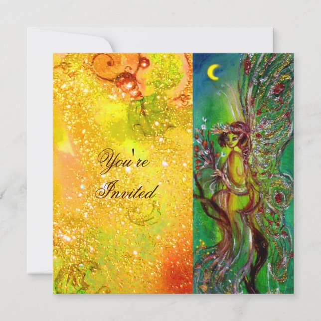 Convite FADA VERDE amarelo azul vermelho prata (Frente)