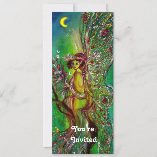 Convite FADA VERDE amarelo azul vermelho prata (Frente)