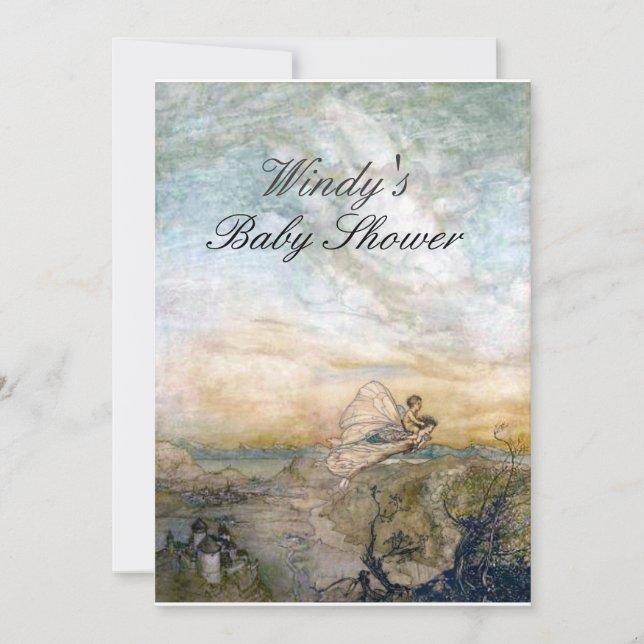 Convite Fada Voa Com Chá de fraldas Infantil (Frente)