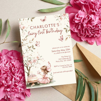Convite Fada Whimsic Primeiro Aniversário