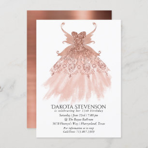 Convite Fada Wing Rosa Dourada Gown   Terracotta Coral She