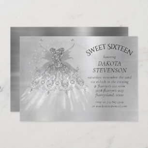 Convite Fada Wing Silver Gown   Platinum Foil Faux Sheen