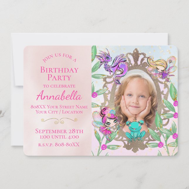 Convite Fadas de Fada Fácil, Fadas de Jardim, com Foto Esp (Frente)