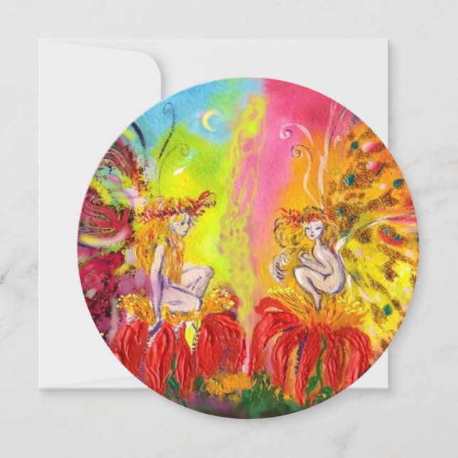 Convite FADAS DO AMANHECER, Faíscas Douradas Azuis Mágicas (Frente)