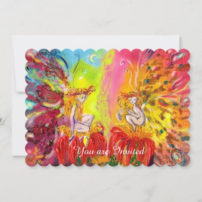 Convite FADAS DO AMANHECER, Faíscas Douradas Azuis Mágicas (Frente)