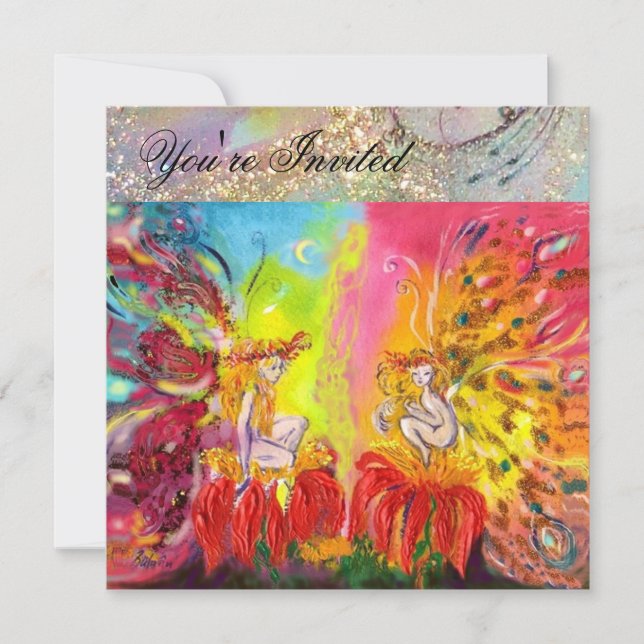 Convite FADAS DO AMANHECER, Faíscas Douradas Mágicas (Frente)