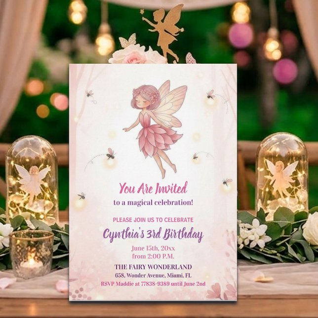 Convite Fadas do Bosque Cor-de-Rosa e Vagalumes Aniversári (Criador carregado)