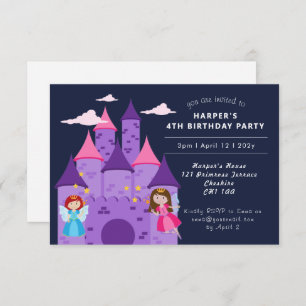 Convite Fadas Mágicas e Garota do Castelo Quarto Aniversár
