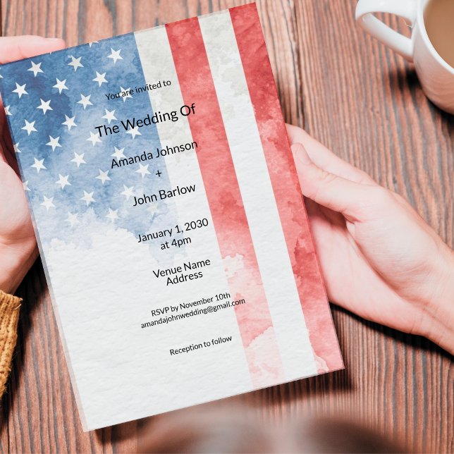 Convite Faded Grunge American Flag Minimalist Wedding (Faded Grunge American Flag Wedding Invitation)