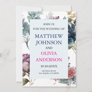 Convite Faire invitation de mariage floral ardoise humeur