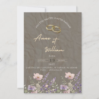 Convite Faire-part de Mariage Élégant | Alliances & Fleurs
