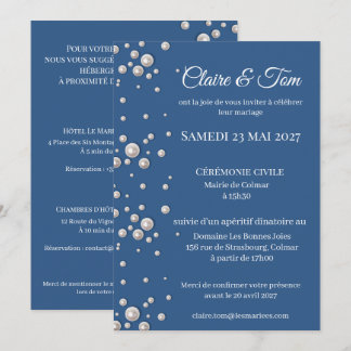 Convite Faire-part de mariage élégant bleu marine