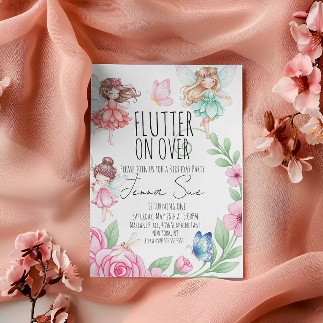 Convite Fairies Butterflies First Birthday Invitation (Criador carregado)