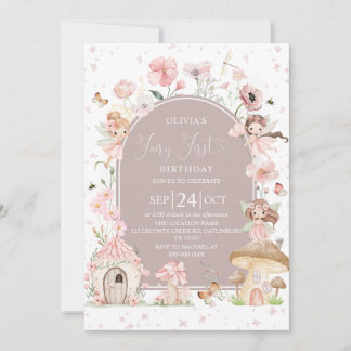 Convite Fairy 1st Birthday Enchanted forest Invitation