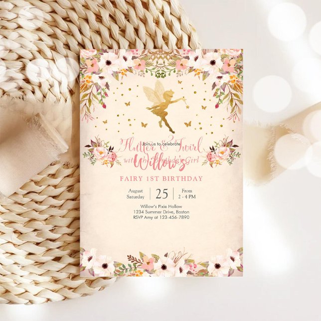 Convite Fairy 1st Birthday Invitation (Criador carregado)