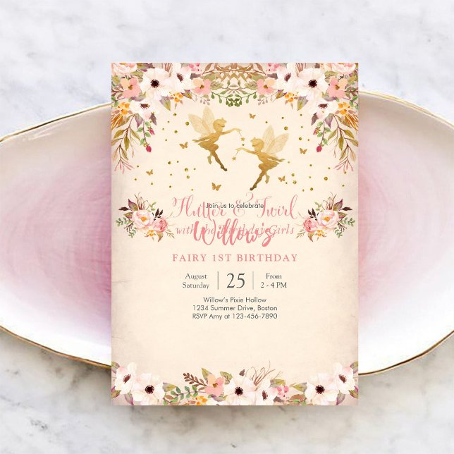 Convite Fairy 1st Birthday Invitation (Criador carregado)