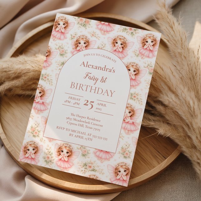 Convite Fairy 1st Birthday Pink Garden (Criador carregado)
