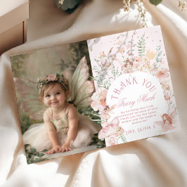 Convite Fairy 1st Birthday Whimsical Photo Thank you Card