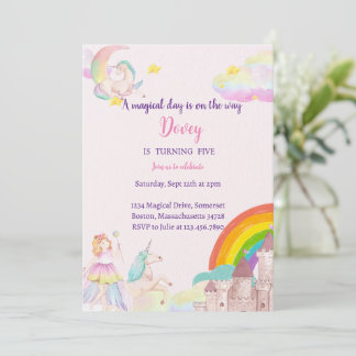 Convite Fairy Birthday Invitation Rainbow Unicorn Party