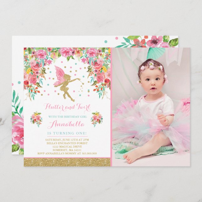 Convite Fairy Birthday Invitation Whimsical Magazine Party (Frente/Verso)