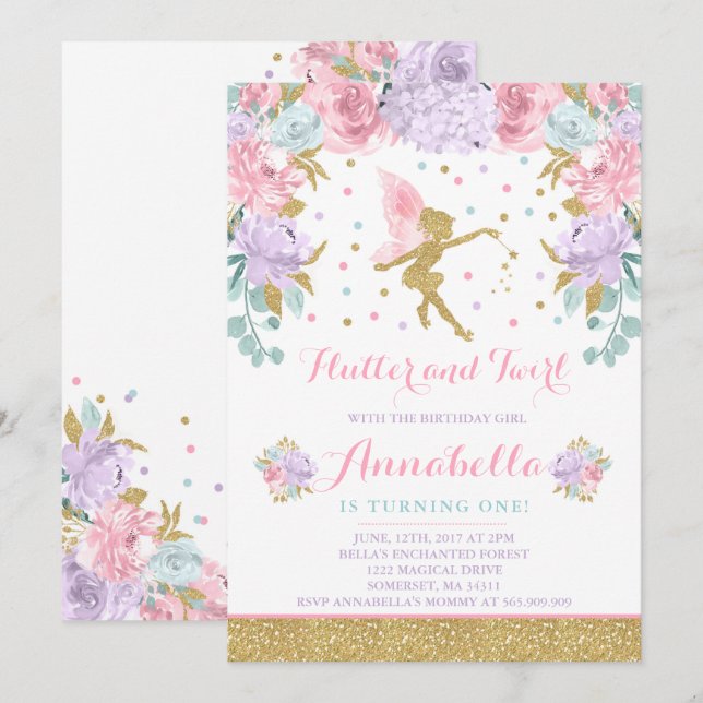 Convite Fairy Birthday Invitation Whimsical Magazine Party (Frente/Verso)