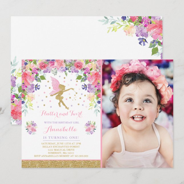 Convite Fairy Birthday Invitation Whimsical Magazine Party (Frente/Verso)