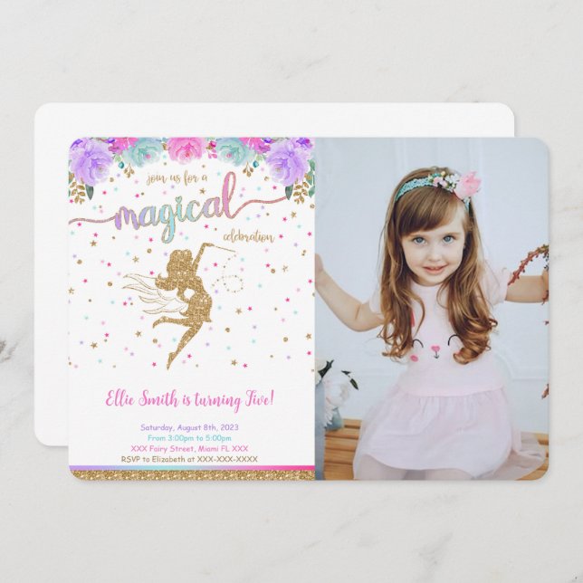 Convite Fairy Birthday Photo Invitation (Frente/Verso)