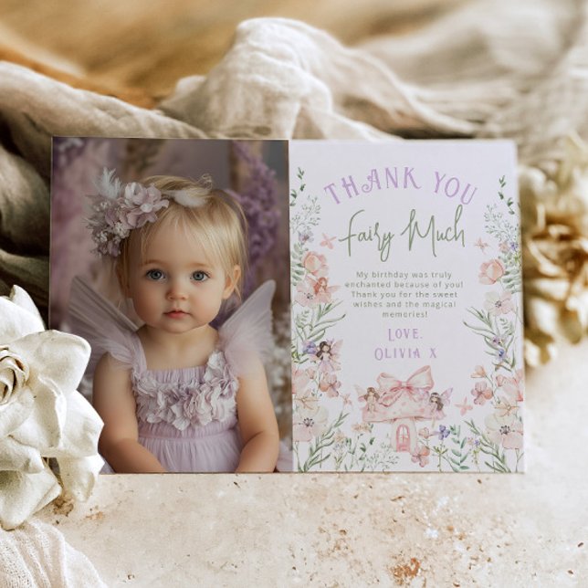 Convite Fairy Enchanted Birthday Photo Thank you card (Criador carregado)
