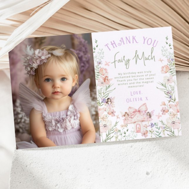 Convite Fairy Enchanted Birthday Photo Thank you card (Criador carregado)
