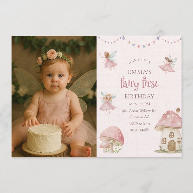 Convite Fairy First 1st Birthday Enchanted Magical Photo (Frente)
