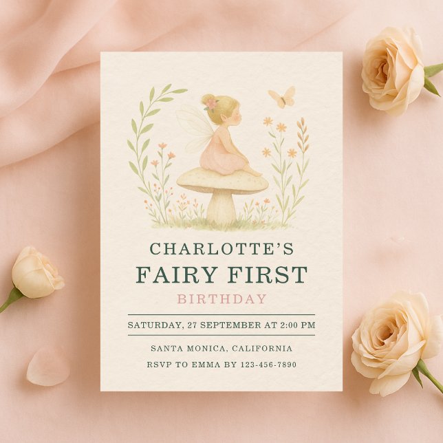 Convite Fairy First 1st Mushroom Birthday Party Invitation (Criador carregado)