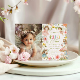 Convite Fairy First Birthday Colorful Enchanted Photo