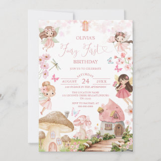 Convite Fairy First Birthday Enchanted forest Invitation