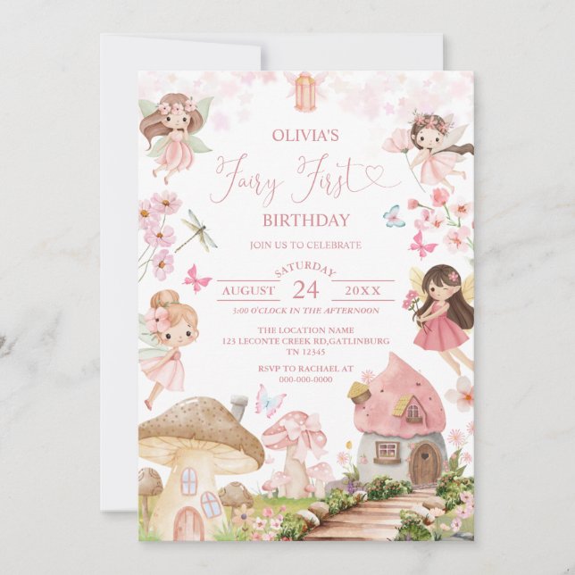Convite Fairy First Birthday Enchanted forest Invitation (Frente)