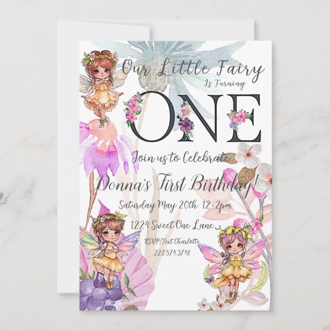 Convite Fairy First Birthday Invance (Frente)