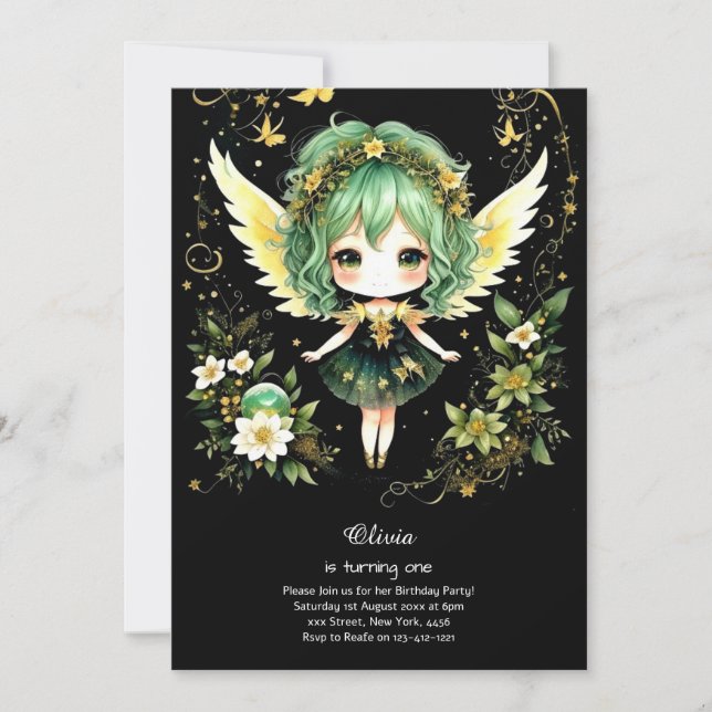 Convite Fairy First Birthday Invance (Frente)