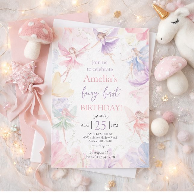 Convite Fairy First Birthday Invitation (Criador carregado)